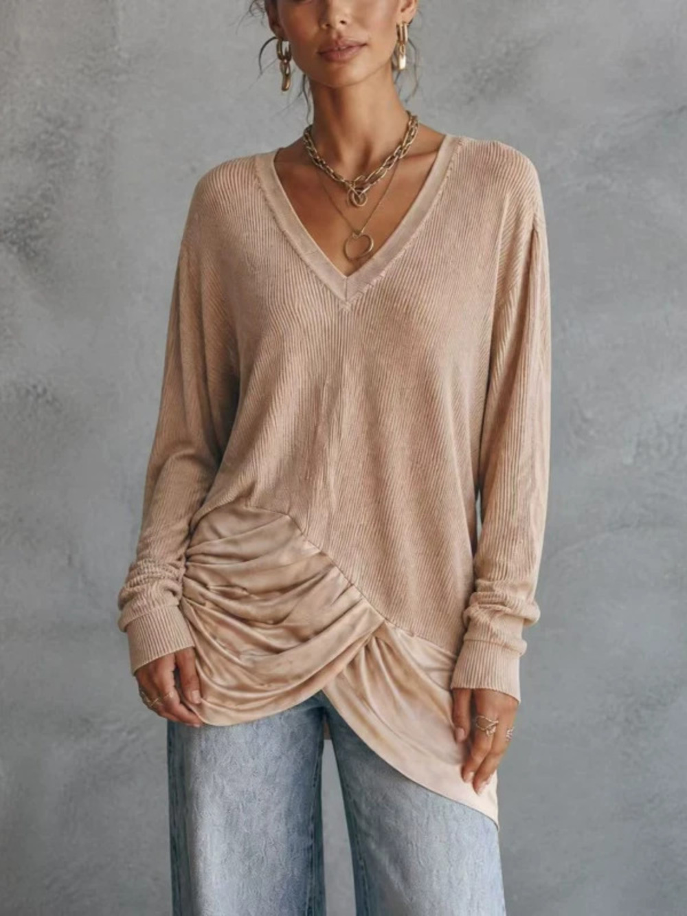 ZARA Womens Loose Solid Color Relaxed Long Sleeve Knit Top